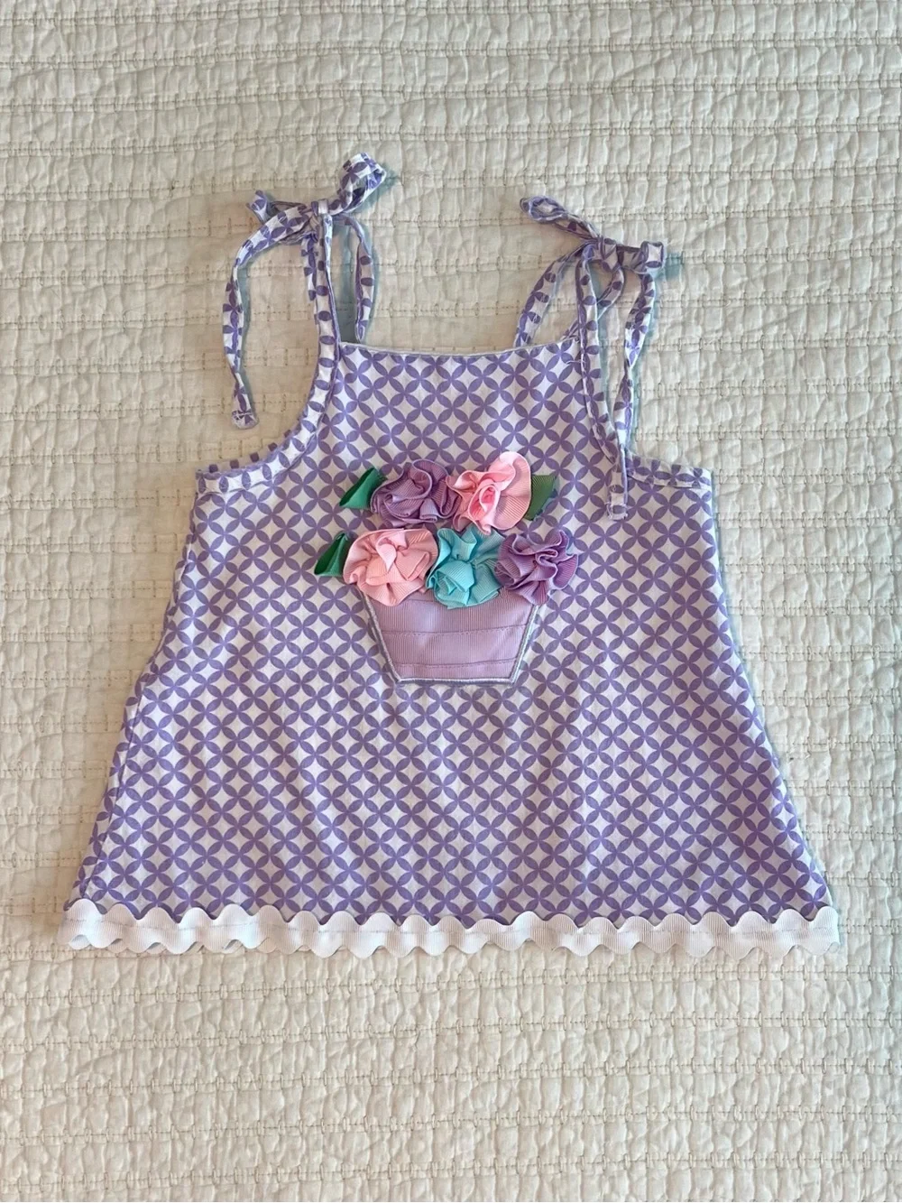 Mud Pie Lavender Geometric Tank & Ruffle Pants Set with Floral Pocket